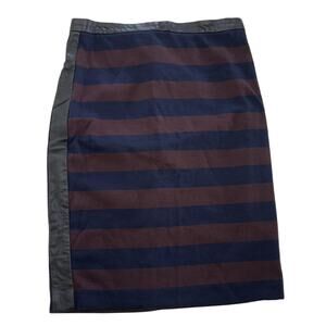 Club Monaco Skirt Womens 00 Blue Red Striped Faux Leather Trim Pencil Career